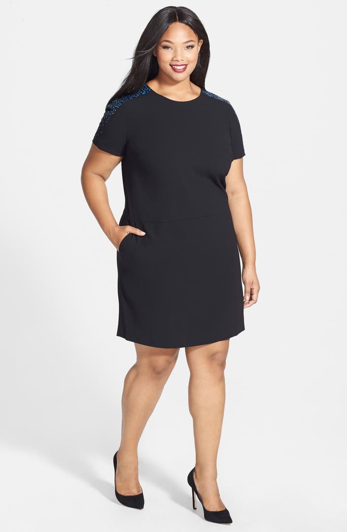 Halogen® Embellished Short Sleeve Shift Dress (Plus Size) | Nordstrom