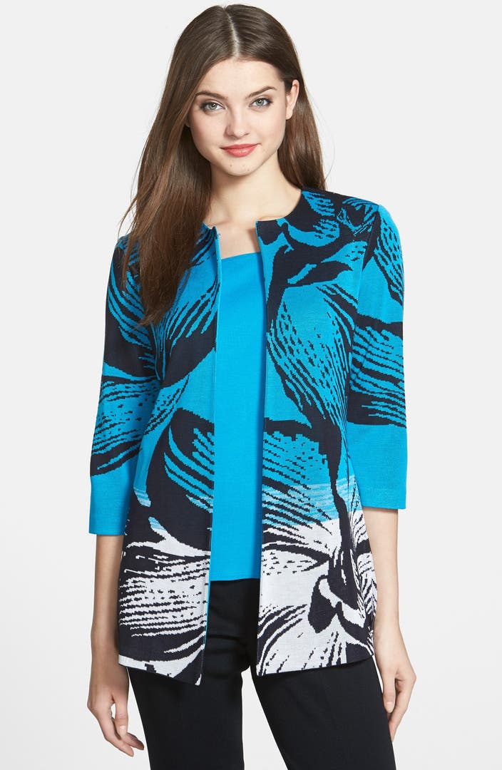 Ming Wang Floral Print Knit Jacket | Nordstrom