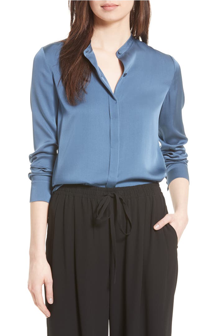 Vince Stretch Silk Band Collar Blouse | Nordstrom