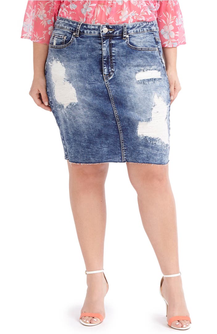 ADDITION ELLE LOVE AND LEGEND Ripped Denim Skirt (Plus Size) | Nordstrom