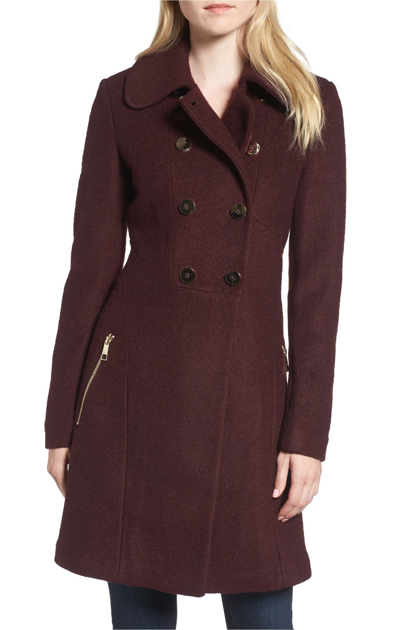 GUESS Double Breasted Boiled Wool Peacoat (Regular & Petite) | Nordstrom