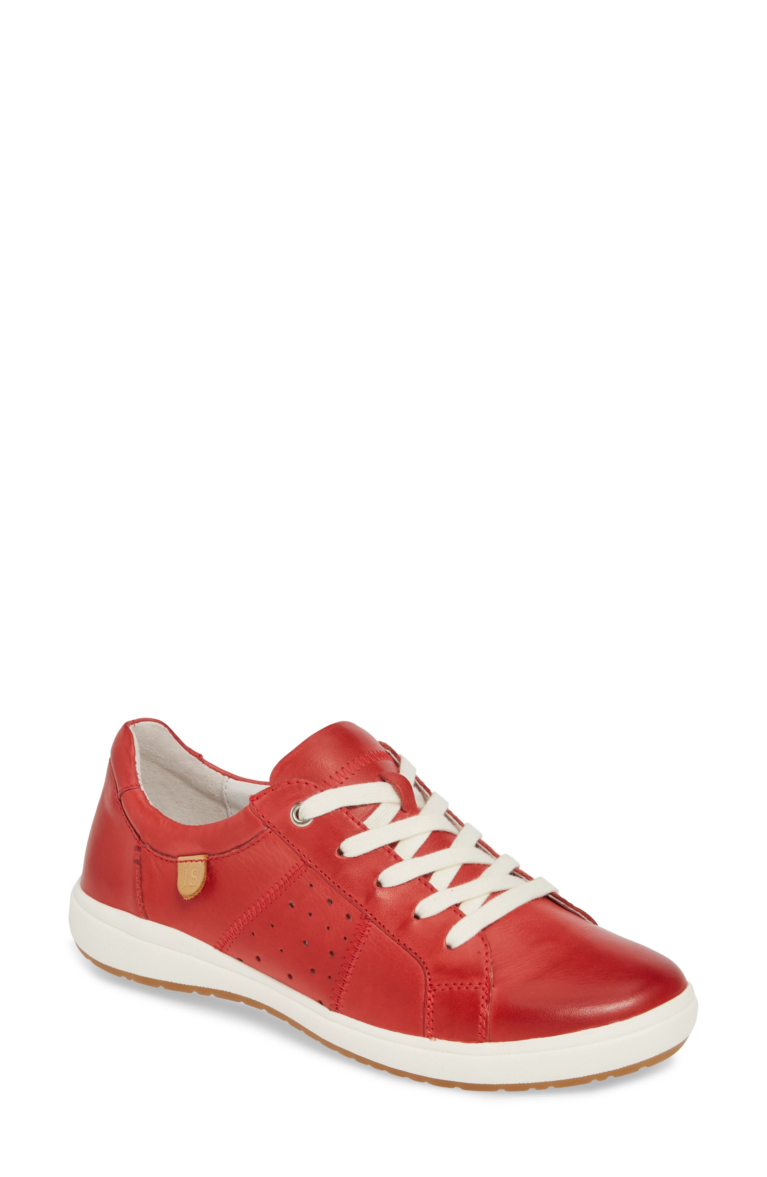 red womans sneakers