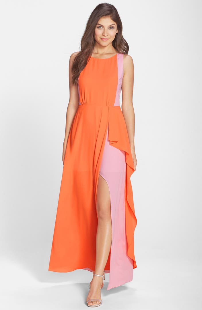 BCBGMAXAZRIA 'Scarleta' Asymmetrical Colorblock Georgette Gown | Nordstrom