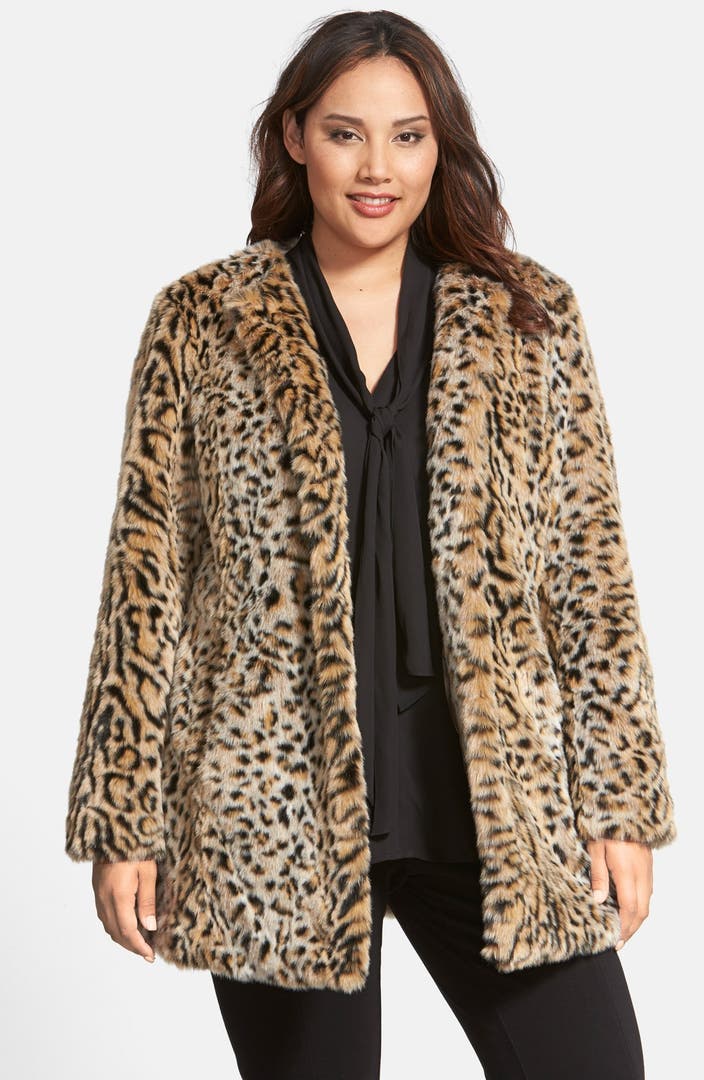 Steve Madden Faux Fur Leopard Print Coat (Plus Size) | Nordstrom