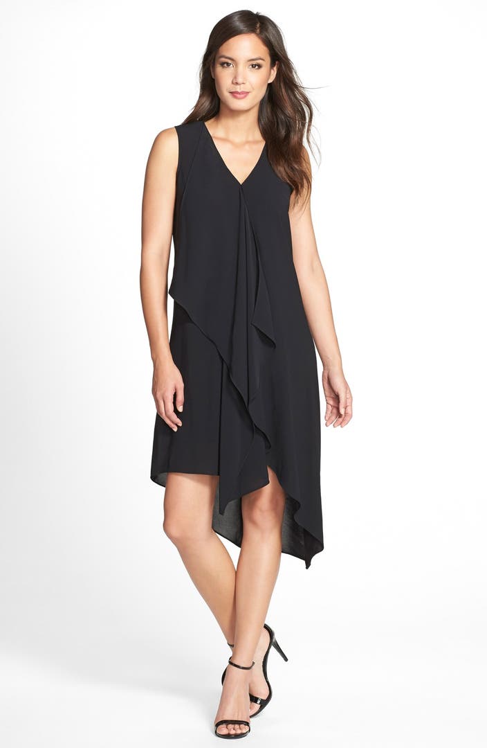 Adrianna Papell Ruffle Front Crepe High/Low Dress | Nordstrom
