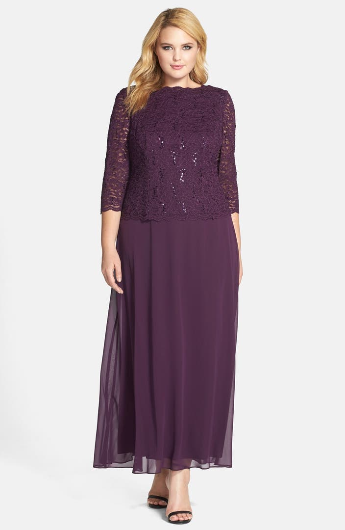 Alex Evenings Embellished Lace & Chiffon Gown (Plus Size) | Nordstrom