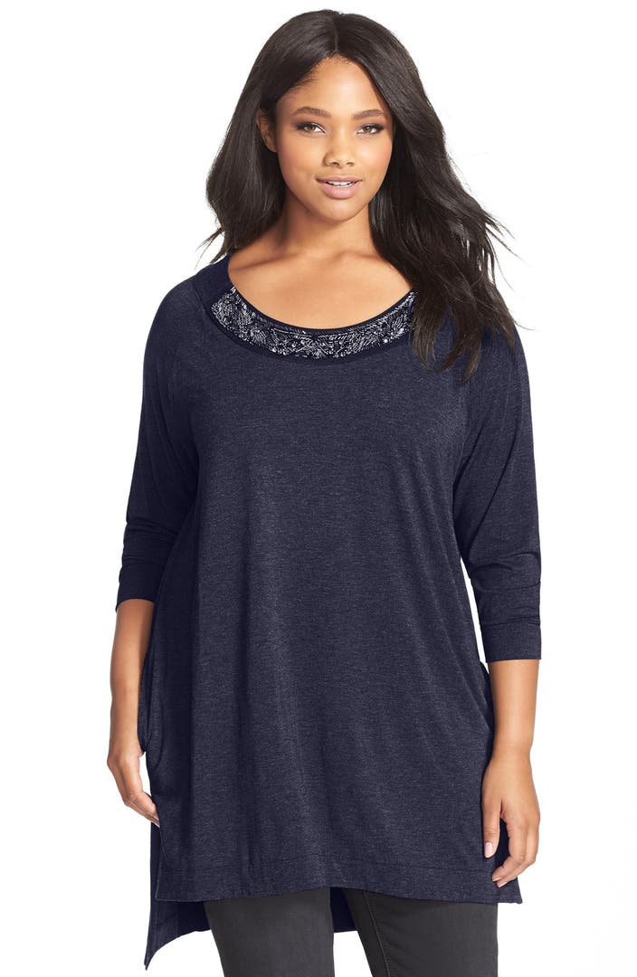 Melissa McCarthy Seven7 Embellished Neckline High/Low Tunic Top (Plus ...