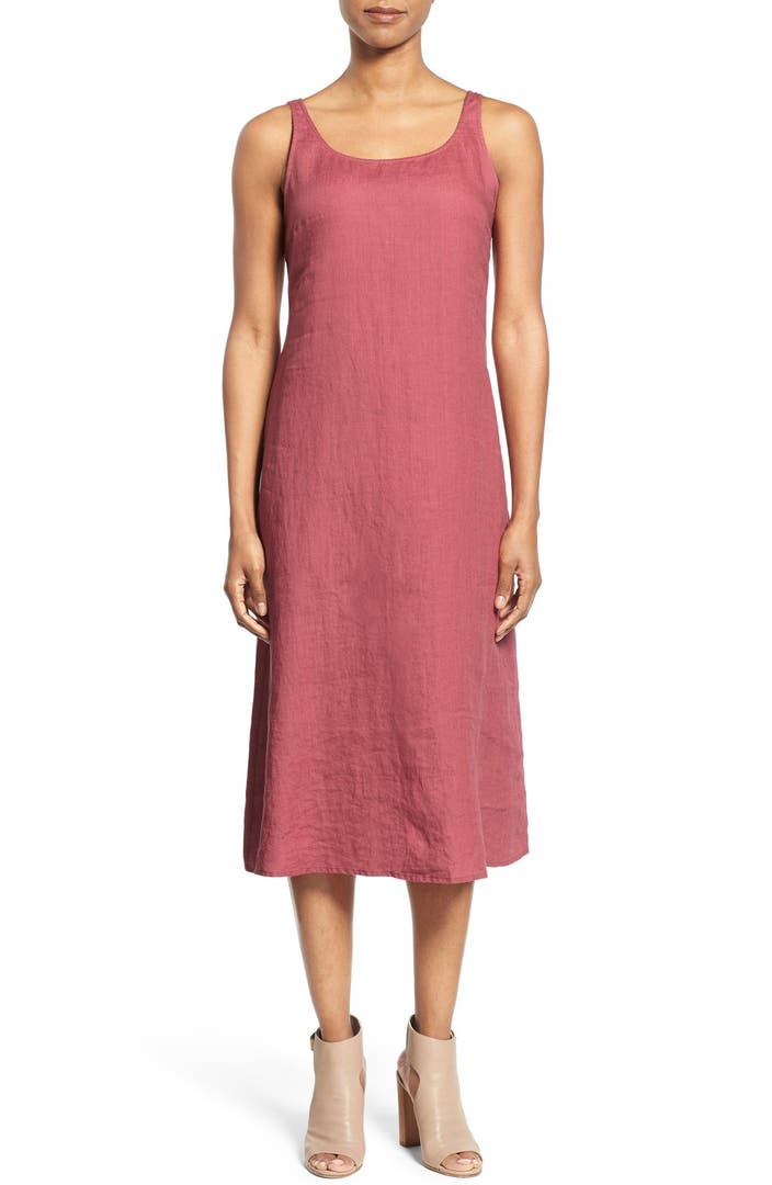 Eileen Fisher Organic Linen Scoop Neck Midi Tank Dress (Regular ...