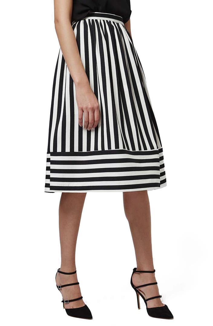 Topshop Horizontal Hem Stripe A-Line Midi Skirt | Nordstrom