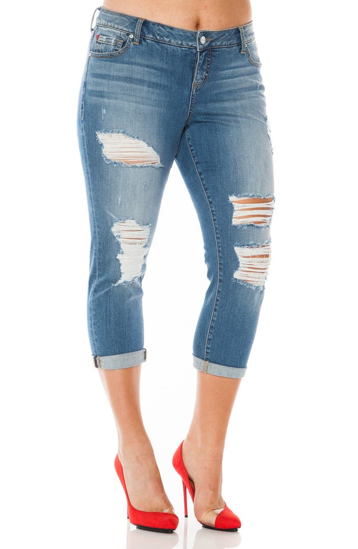 SLINK Jeans Ripped Roll Cuff Boyfriend Jeans (Rebecca) (Plus Size ...