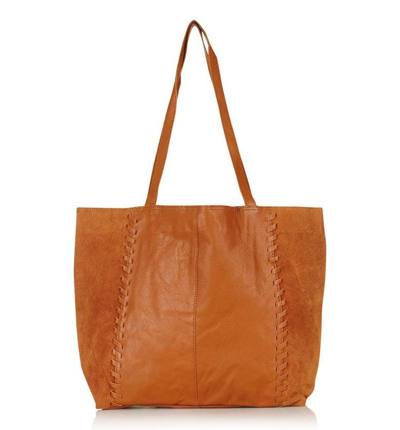 Topshop 'Woody' Whipstitch Detail Leather Shopper Bag | Nordstrom