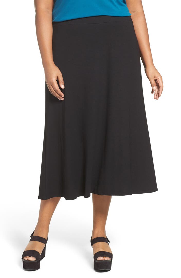 Eileen Fisher Stretchy Jersey Flare Midi Skirt (Plus Size) | Nordstrom