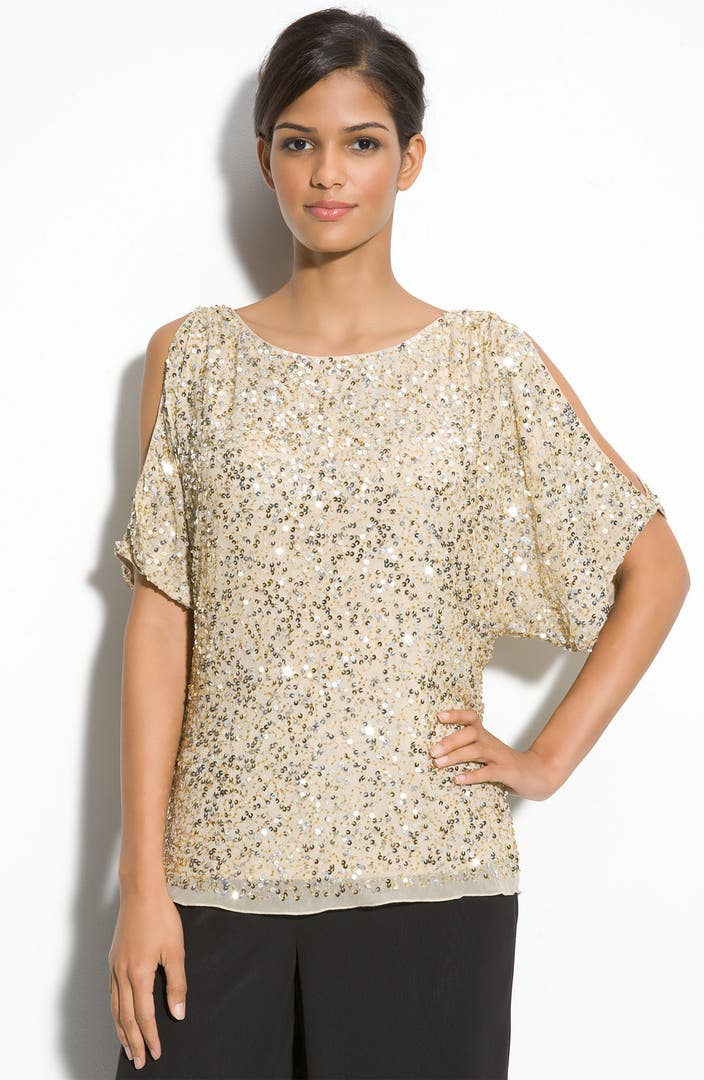 Adrianna Papell Sequin Cold Shoulder Top | Nordstrom