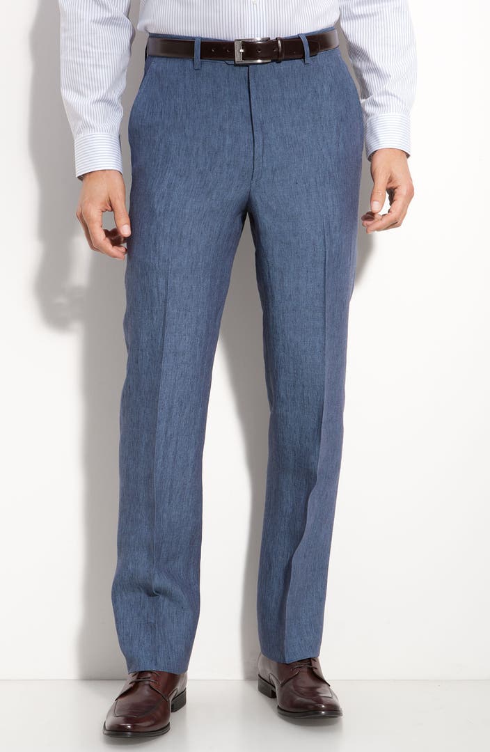Santorelli Flat Front Linen Trousers | Nordstrom
