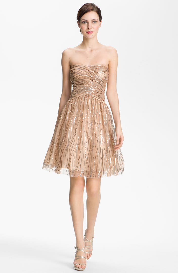 Hailey by Adrianna Papell Strapless Sequined Mesh Dress | Nordstrom