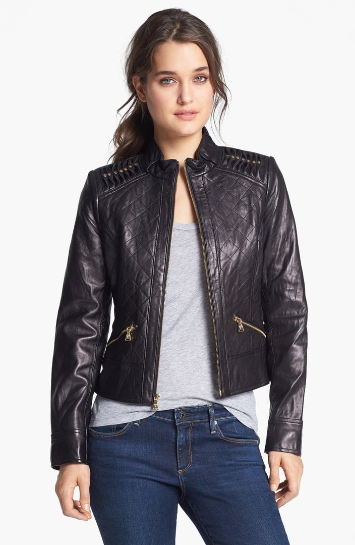 GUESS Shoulder Trim Quilted Leather Jacket (Nordstrom Exclusive ...