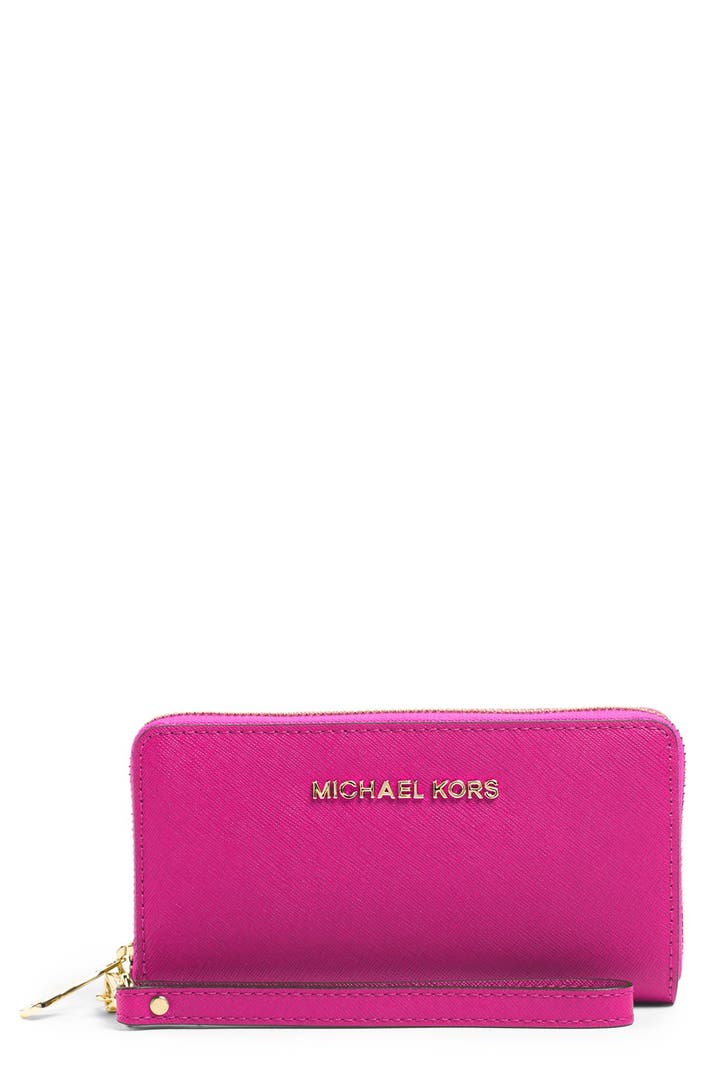 MICHAEL Michael Kors 'Large Jet Set' Saffiano Leather Phone Wristlet ...