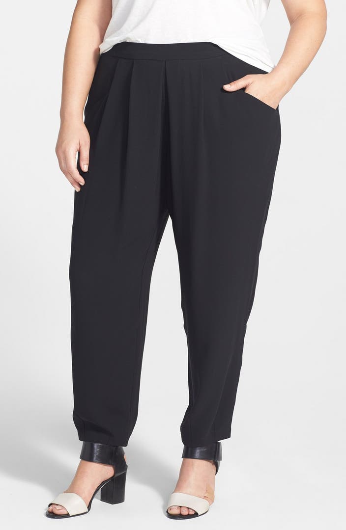Eileen Fisher Silk Georgette Slouchy Ankle Pants (Plus Size) | Nordstrom
