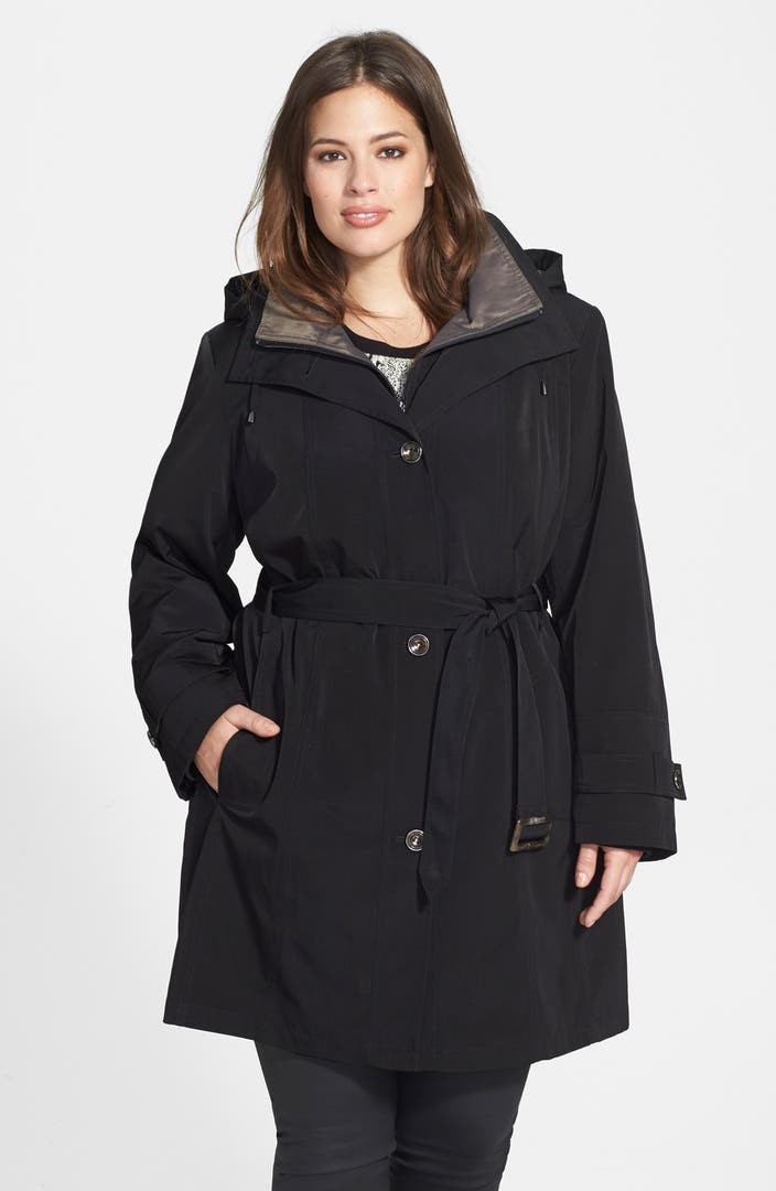 Gallery Two-Tone Belted Raincoat with Detachable Hood & Liner | Nordstrom