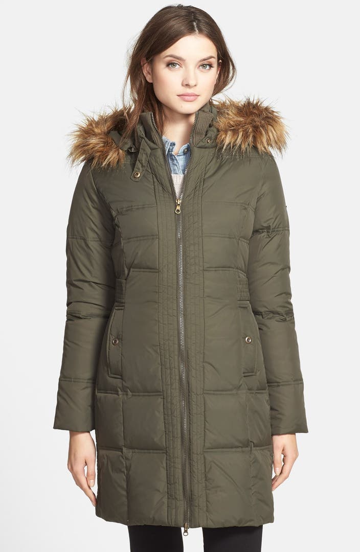 Larry Levine Faux Fur Trim Quilted Coat with Removable Hood | Nordstrom