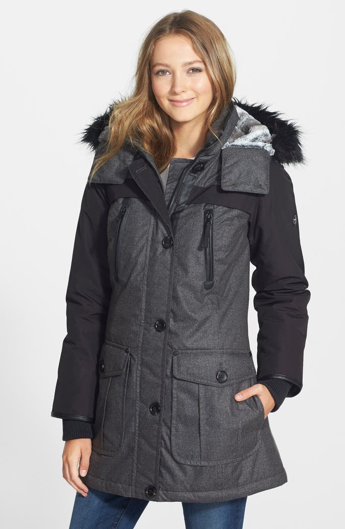 1 Madison Coated Two-Tone Parka with Faux Fur Trim | Nordstrom