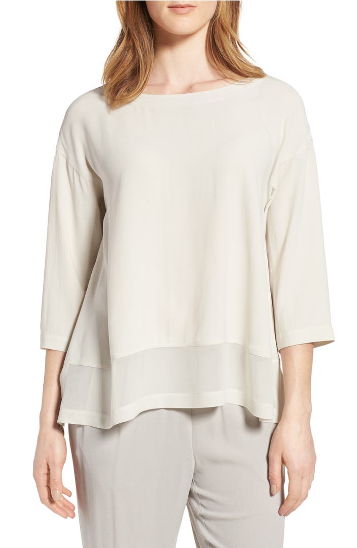 Eileen Fisher Sheer Hem Silk Top (Regular & Petite) | Nordstrom