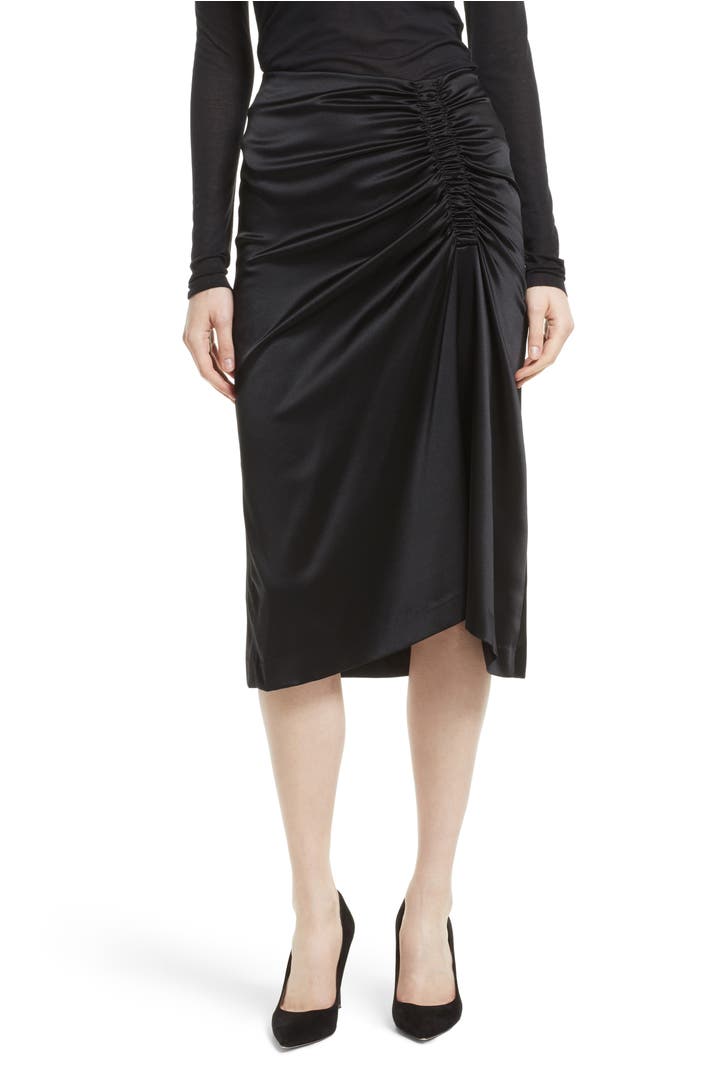 Theory Ruched Stretch Satin Skirt | Nordstrom