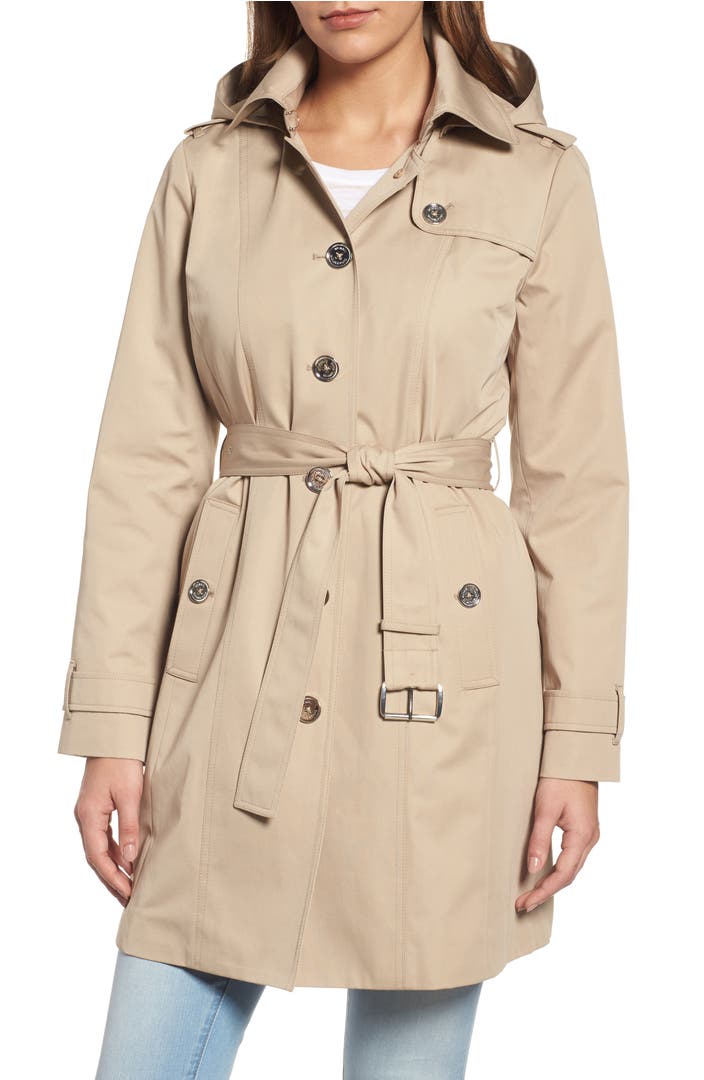 MICHAEL Michael Kors Core Trench Coat with Removable Hood & Liner ...