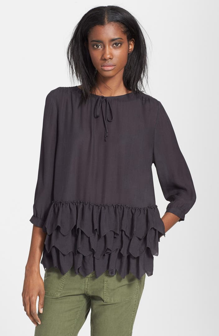THE GREAT. 'The Frill' Tiered Silk Georgette Tunic Top | Nordstrom