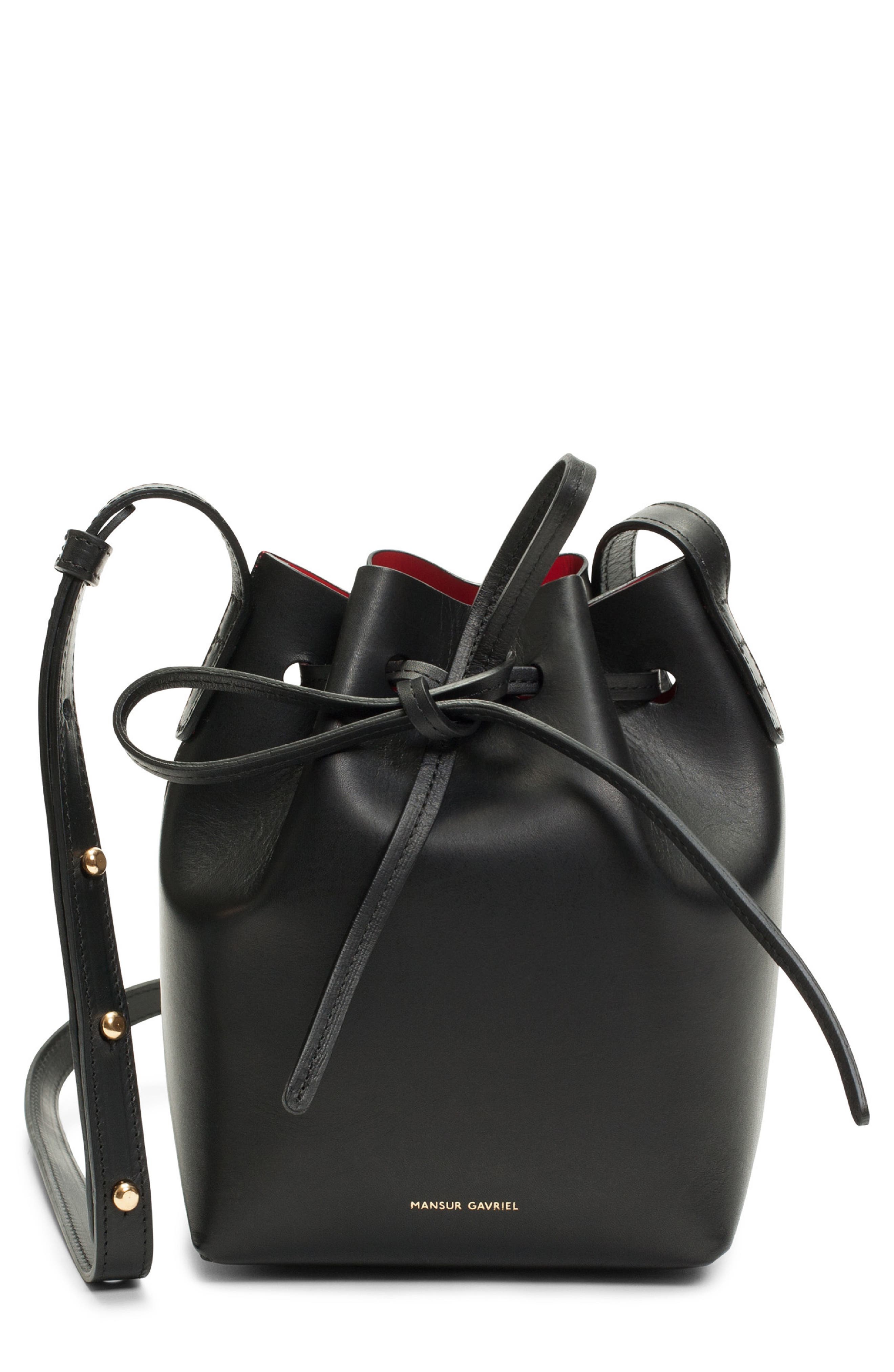 small leather bucket bag