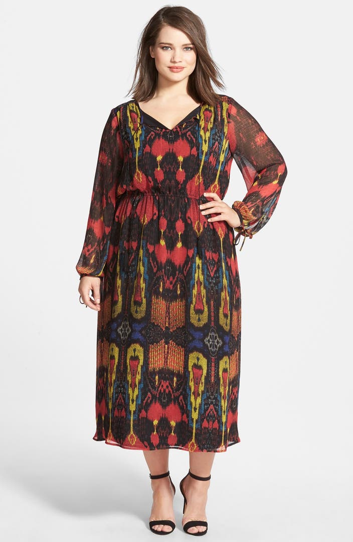 Two by Vince Camuto 'Prairie Tapestry' Pleated Midi Dress (Plus Size ...