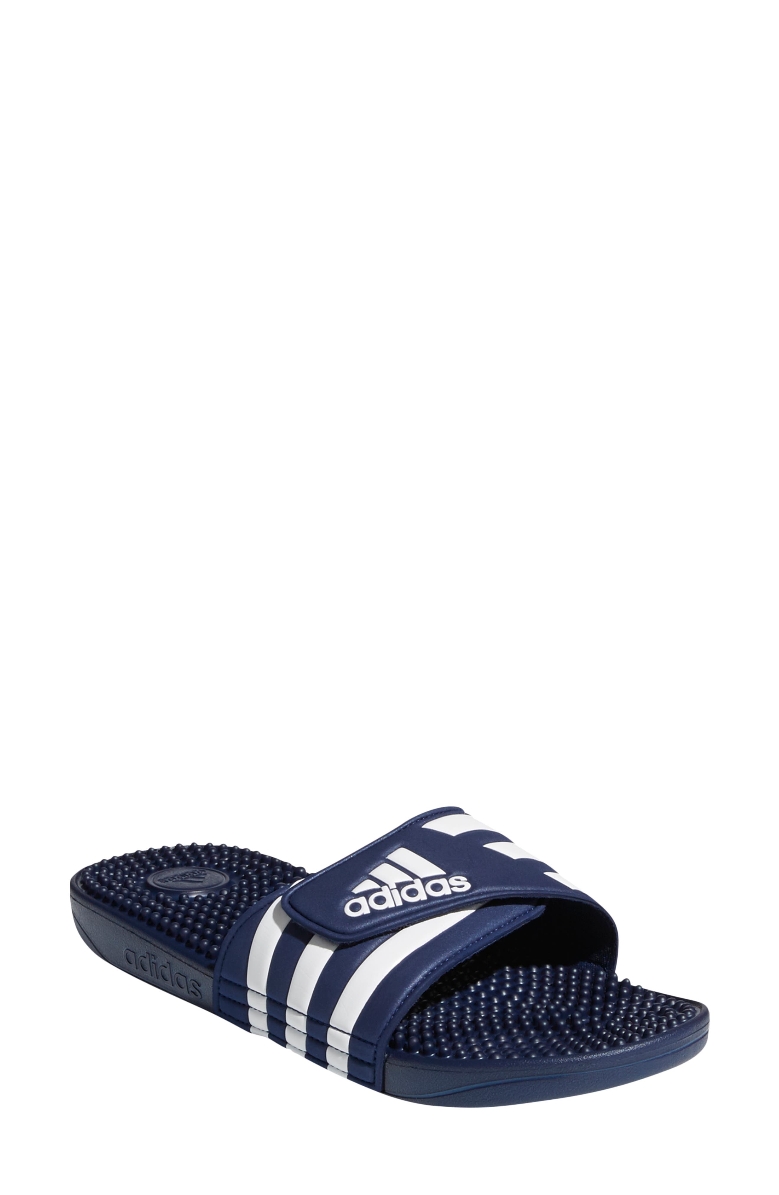 adidas slippers blue and white