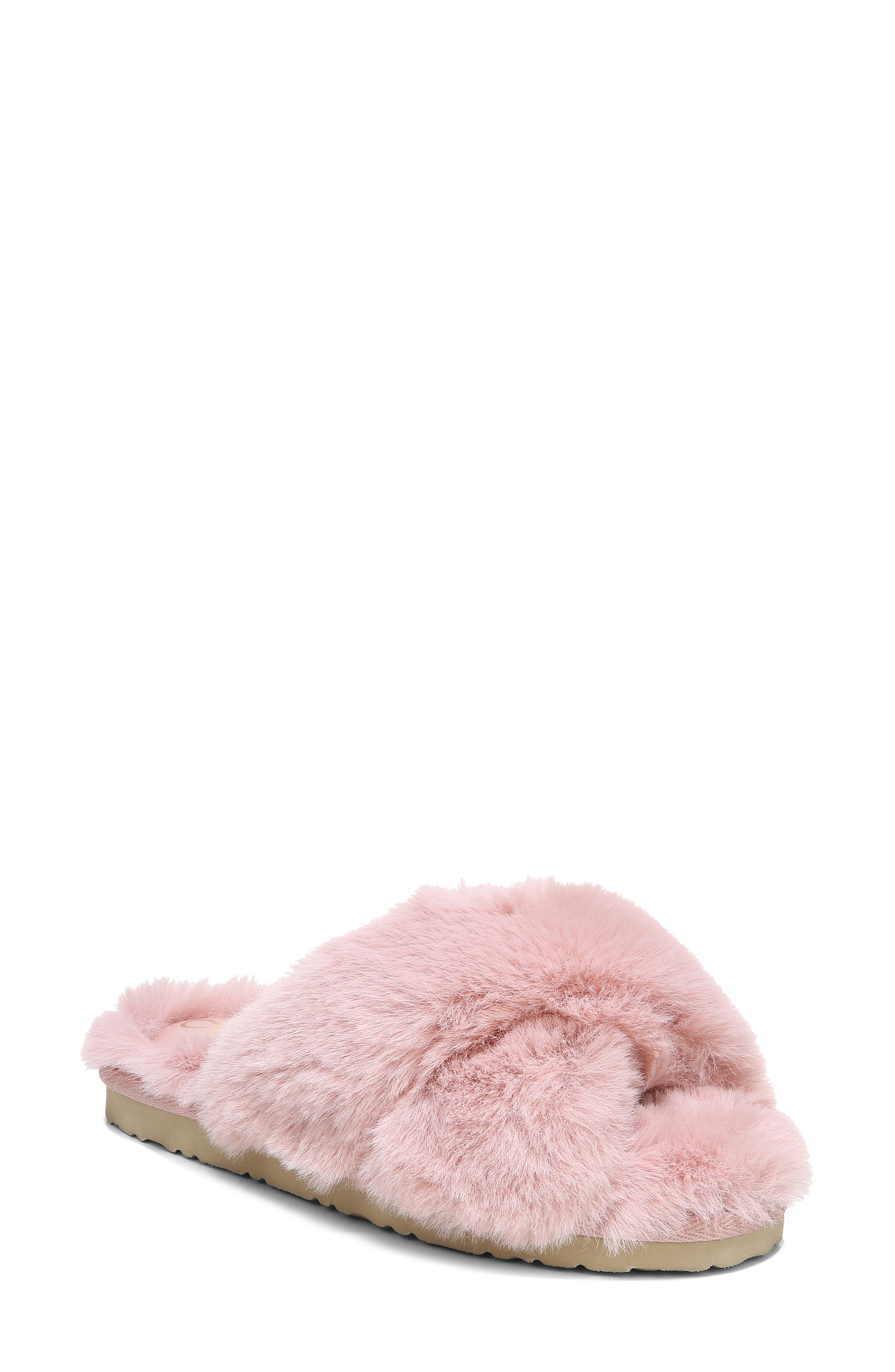 bright pink fluffy slippers
