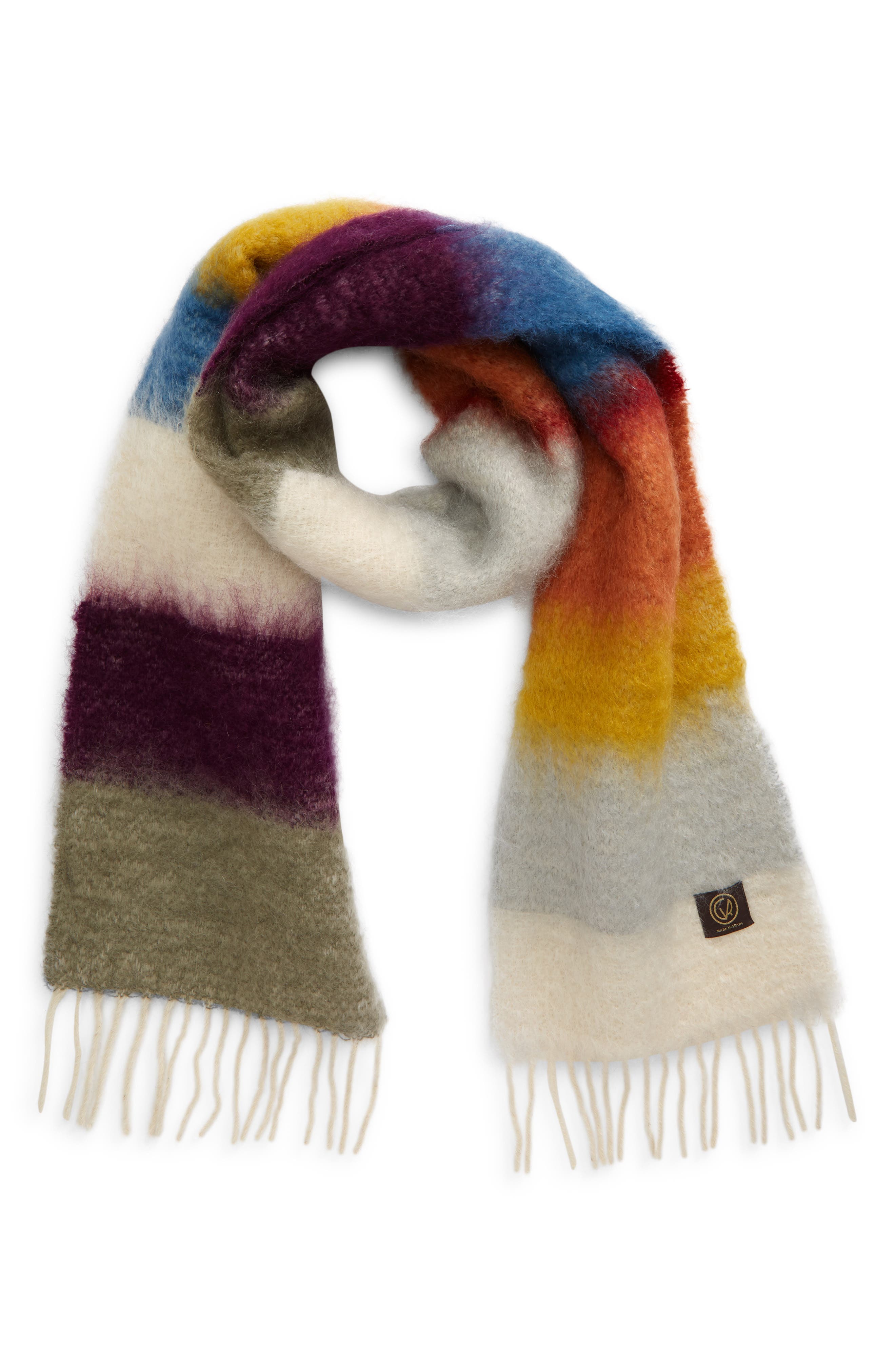 LOEWE Fringed leather-trimmed printed wool-blend scarf