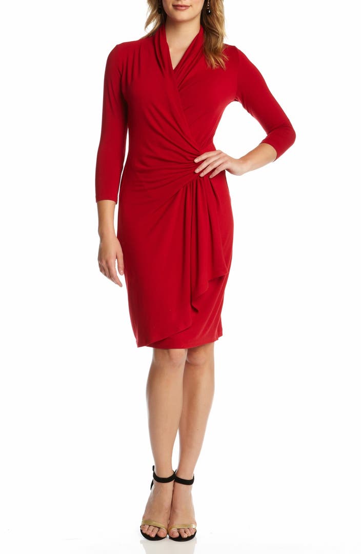 Karen Kane Cascade Faux Wrap Dress (Regular & Petite) | Nordstrom