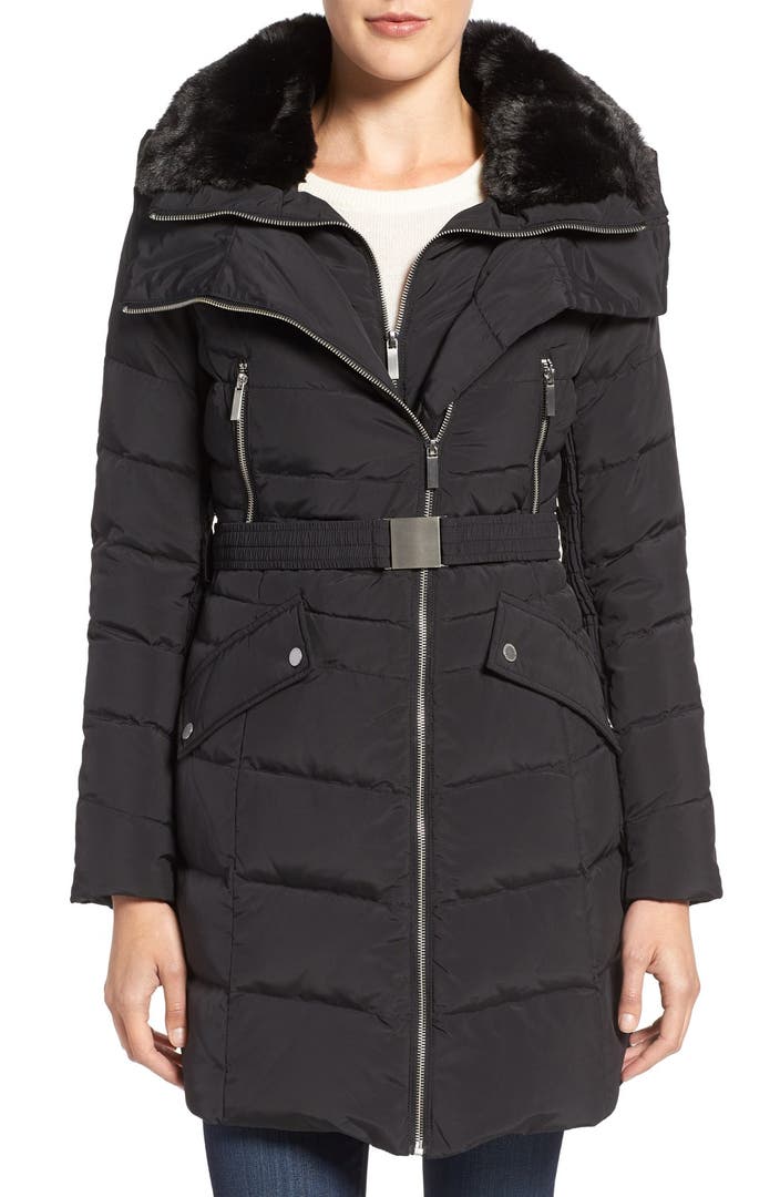 French Connection Down Coat with Faux Fur Trim | Nordstrom