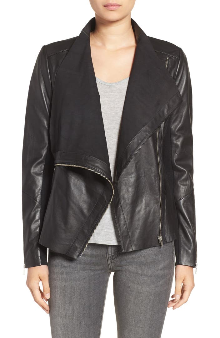 Trouvé Drape Front Raw Edge Leather Jacket | Nordstrom