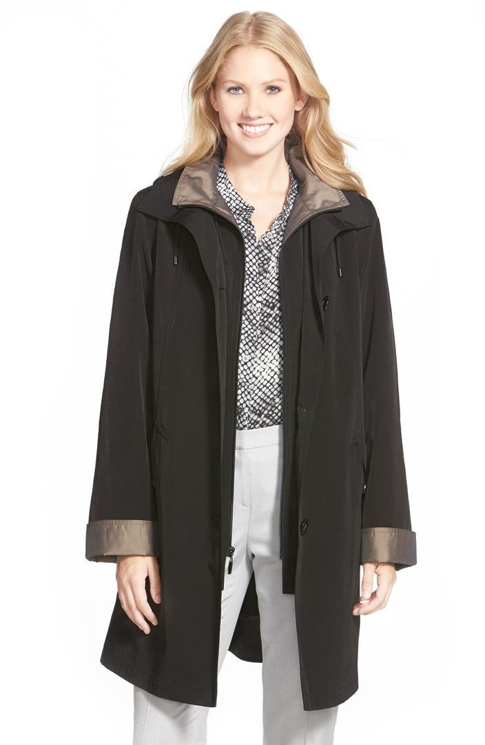 Gallery Two Tone Long Silk Look Raincoat (Regular & Petite) | Nordstrom