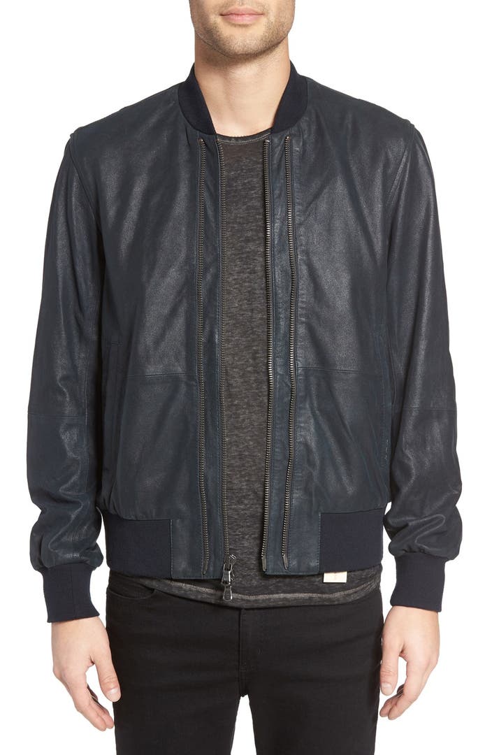 John Varvatos Star USA Double Zip Leather Bomber Jacket | Nordstrom