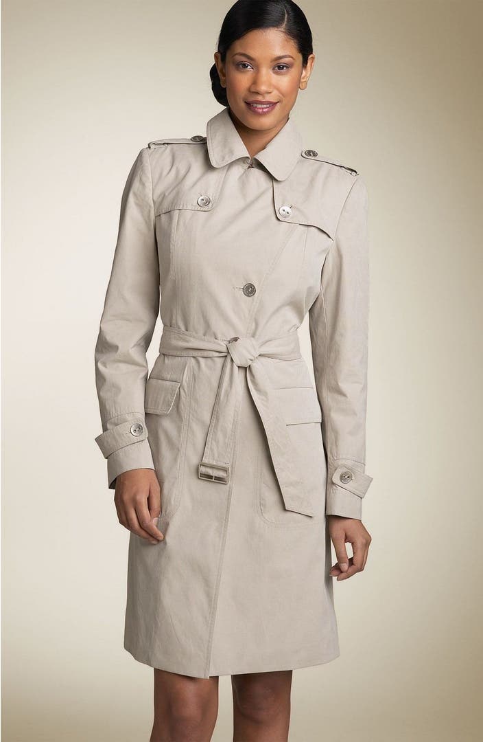 Calvin Klein Ruffle Back Belted Trench Coat | Nordstrom