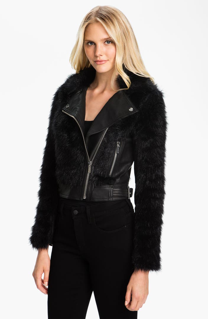 MICHAEL Michael Kors Faux Fur & Faux Leather Jacket | Nordstrom