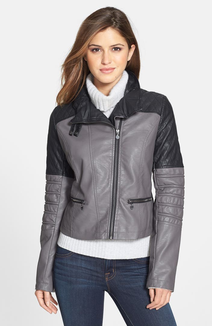kensie Asymmetrical Zip Two Tone Faux Leather Moto Jacket | Nordstrom
