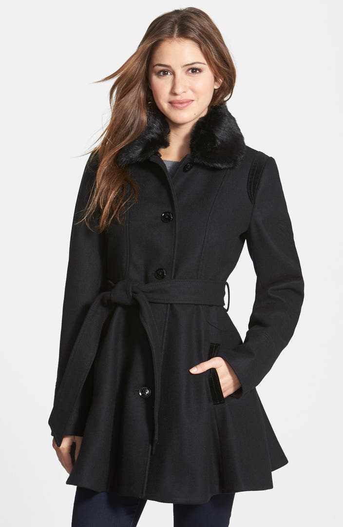 Laundry By Design Wool Blend Fit & Flare Coat with Faux Fur Trim ...