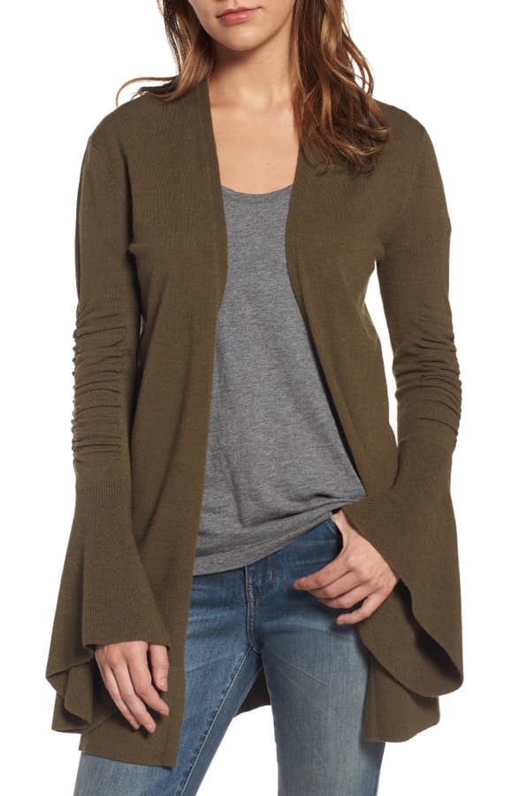 Ruched Bell Sleeve Cardigan