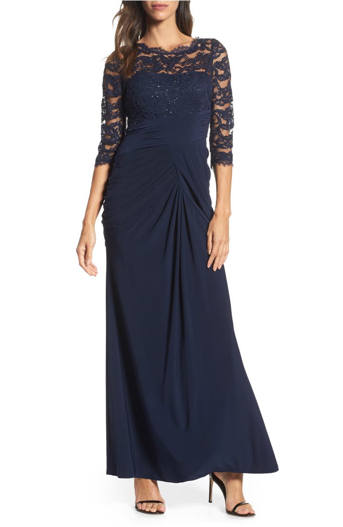 Adrianna Papell Lace & Draped Jersey Gown (Regular & Petite) | Nordstrom