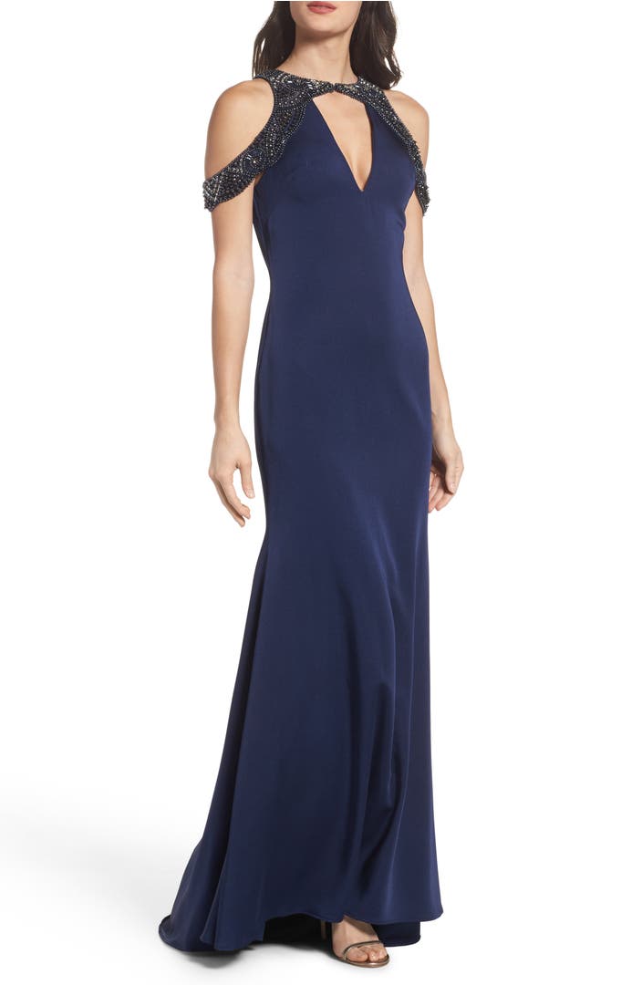 Ieena for Mac Duggal Embellished Cold Shoulder Gown | Nordstrom