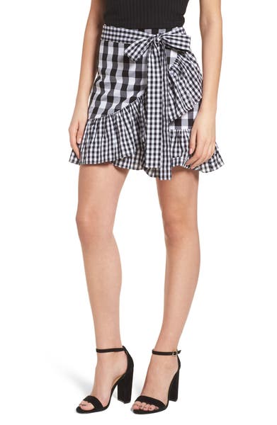 Main Image - BP. Mixed Check Ruffle Trim Skirt