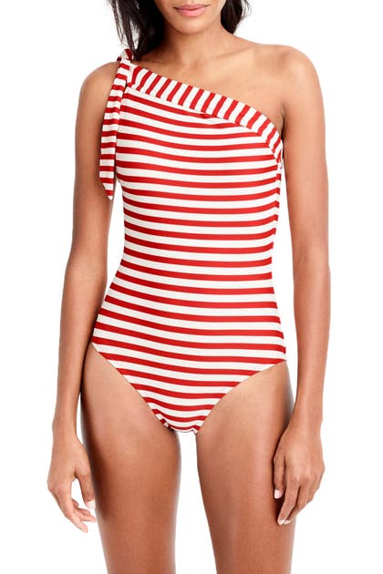 Loving this one shoulder striped swimsuit