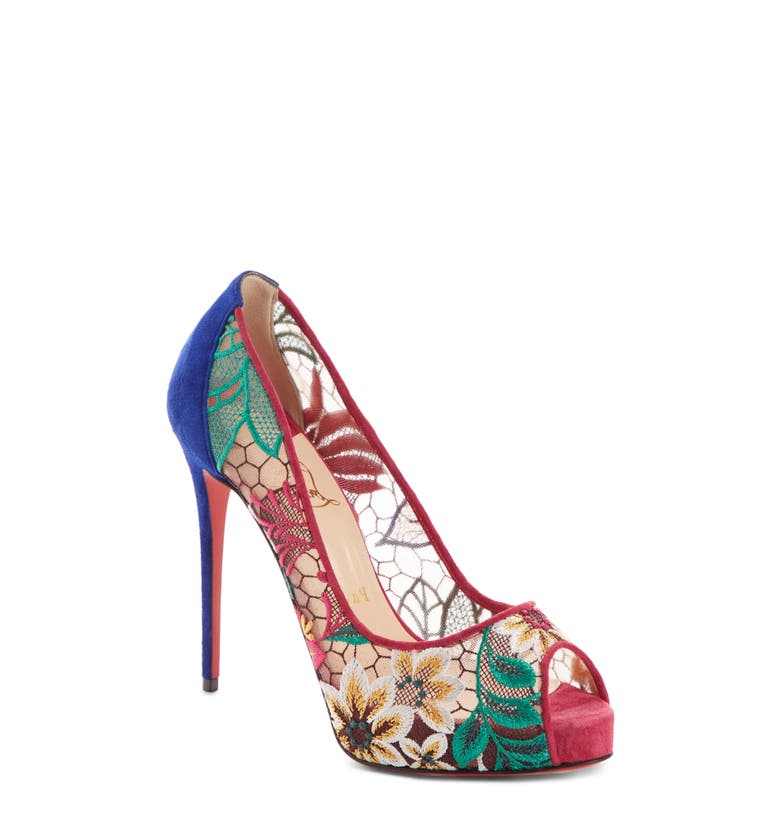 Christian Louboutin Very Lace Floral Peep Toe Pump (Women) | Nordstrom