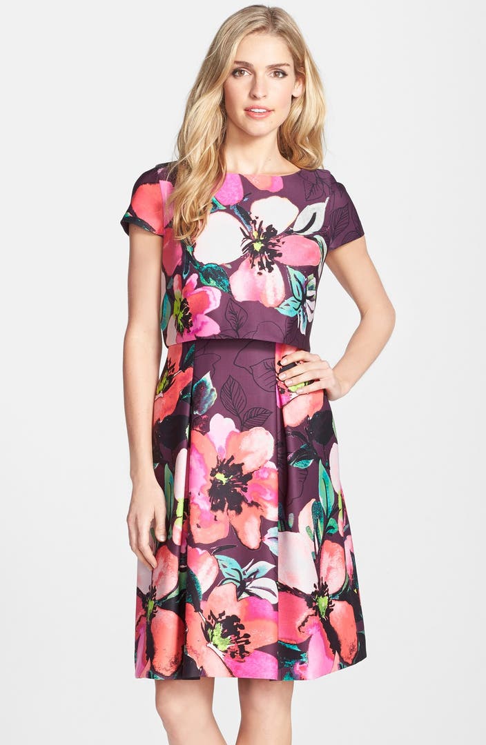 Vince Camuto Floral Print Scuba Fit & Flare Popover Dress (Regular ...